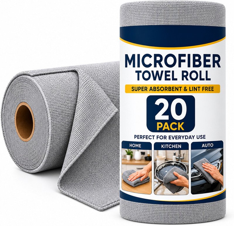 ORJILO Microfiber Cleaning Cloth Roll 20 Pack Grey Cloth Napkins(20 Sheets)
