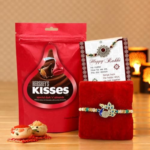 TIED RIBBONS Rakhi for Brother with Greeting Card Roli Tikka Chocolate Combo Gift Set – Designer Rakhi for Brother Bhaiya with Chocolates Pack