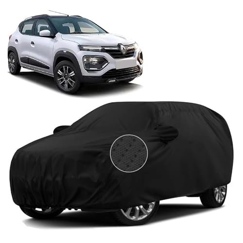 Sulfar 100% Waterproof Car Body Cover Compatible with Mirror for Renault Kwid (Triple Stitched, Full Bottom Elastic, Black-TB)