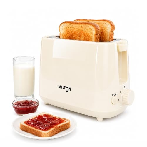 Milton Bread Toaster 2 Slice Auto Pop Up | 7 Level Heating Modes 750 Watts| Auto Shut Off | Removable Crumb Tray | Matt White