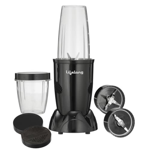 Lifelong Nutri Blender with 2 Jars (500ml & 300ml)| 450W Motor, 3 Speed with Pulse, Dual SS Blades(2-Leaf & 4-Leaf), Dual Lids(Sprinkler & Solid)|Compact Mixer, Juicer & Grinder for Smoothie & Chutney