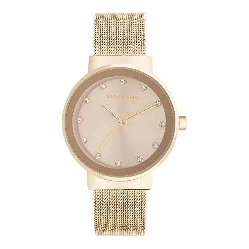 Giordano Analog Watch for Women with Rose Gold Case, Crystal Studded Dial and Classy Metal Mesh Band, Ladies Wrist Watch Gift for Women A2047