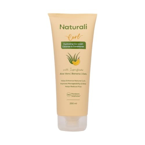 Naturali Hydrating Co-Wash Shampoo & Conditioner with Aloe Vera, Banana & Oat Flour | Cleanses & Conditions in One Step | Strengthens & Hydrates &| Sulphate & Paraben Free Co-Wash for Wavy & Curly Hair | 200ml