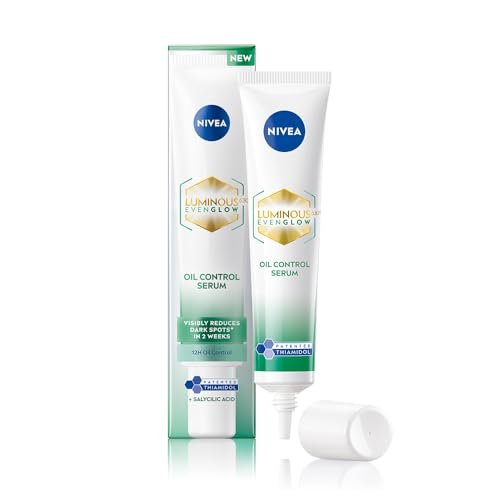 NIVEA Luminous Even Glow Oil Control and Brightening Face Serum with Thiamidol (60X more effective than Vitamin C), Salicylic Acid, Hyaluronic Acid, Green Tree extracts for Dark Spots Reduction & Hydration| For Men and Women | All Skin Types 40ml