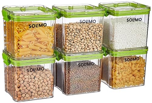Amazon Brand – Solimo Plastic Multipurpose Airtight Containers For Kitchen, Square, Set Of 6, 700 Ml Each, Green
