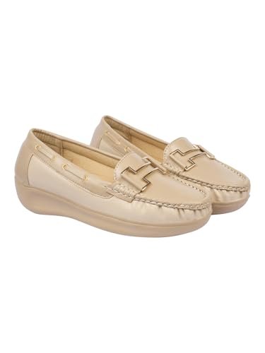 Shoetopia Upper Buckle Detailed Beige Loafers for Girls & Gilrs-EU36