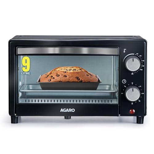 AGARO Marvel 9L OTG Oven 800W, Compact Toaster Griller for Baking, Toasting & Grilling, Adjustable 100°C-250°C, 30-Min Timer with Ready Bell, Auto Shut-Off, Tempered Glass Door, Bake Pan, Tong & Rack