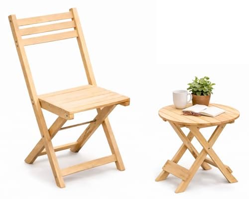 Yo Green Wooden Round Table and Chair Set Premium Solid Wood Furniture with Foldable Design, Weather-Resistant Finish for Indoor & Outdoor Use, Perfect for Home, Patio, and Garden (1 Chair & 1 Table)