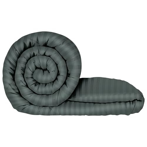 MollisHomes Single Bed Comforter Blankets for Winter |Reversible Microfiber Comforter Single Bed | 180GSM 150×225 cm | Dark Grey & Stripes Pattern | AC Blanket Single Bed | Dohar | Quilt | Duvet