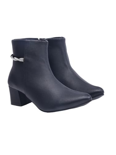 Shoetopia Women’s Black Chunky Heel Ankle Boots – Side Zip Faux Suede Short Booties with Non-Slip Sole, Comfortable Block Heel Fashion Boots EU36