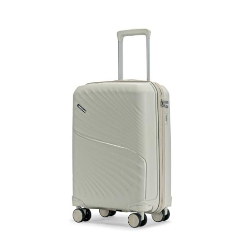 LAttitude By Provogue Meridian Cabin Suitcase 55 cm 20 inch Polypropylene Hard Trolley, 8 Spinner Wheels, 2-Pocket Convipack, Recessed Number Lock, Carry-On for Men & Women Ghost Grey/Limestone Grey