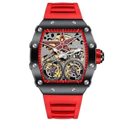 Giordano Luxury Automatic Watch for Men – Mechanical Skeleton Dial, Dual Gear Display,Silicon Strap