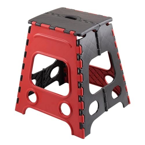 Markwell Plastic Multipurpose Moveable Portable 120 kg Capacity Folding Stool (18 Inch Height, Red Black)(Prime)