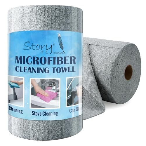 Story@Home Microfiber Cleaning Cloth Roll, 20Pcs, 4000 Times Washable – 10X Cheaper Than Paper Kitchen Towel Roll – Ultra Absorbent Lint Free Microfiber Cleaning Cloth for Kitchen – Tearable, Reusable