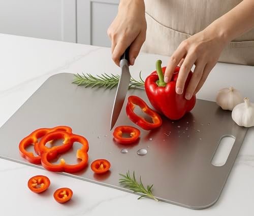 Food Grade Premium Stainless Steel Chopping Board – Large Heavy-Duty Steel Chopping Board for Kitchen Use, Safe & Durable for Vegetables, Fruits & Meat (36 × 25 cm)