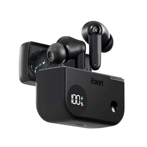 Foxin FoxBuds F1 ANC True Wireless Bluetooth Earbuds Upto 30dB ANC, 50Hrs Playtime, Dual Pairing, Quad Mic ENC, 13mm Bass Driver, 40ms Low Latency, Digital Display, Gaming Mode, BT 5.4 (Shadow Black)