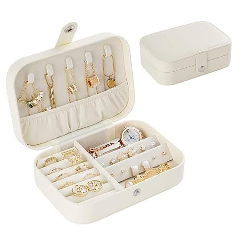 YouBella Jewellery Organiser Jewellery Box Organiser MultiLayer PU Leather Portable Storage Box Case with Dividers Container for Rings, Earrings, Necklace Home Organizer (White)