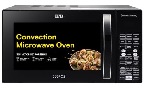 IFB 30L Convection Microwave Oven with 101 Standard Cook Menus (30BRC2, Black, 360 Degree Motorized Rotisserie, Weight Defrost, Steam Clean, Grill & 4 combi cook modes, 10 Power Levels)