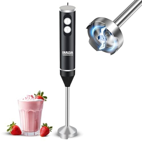 INALSA TurboBlend 450 Hand Blender | 450W Powerful Motor | 2 Speed Control | Stainless Steel Detachable Stem & Blades | Silent Operation | BPA Free | Black/Silver | 1 Year Warranty