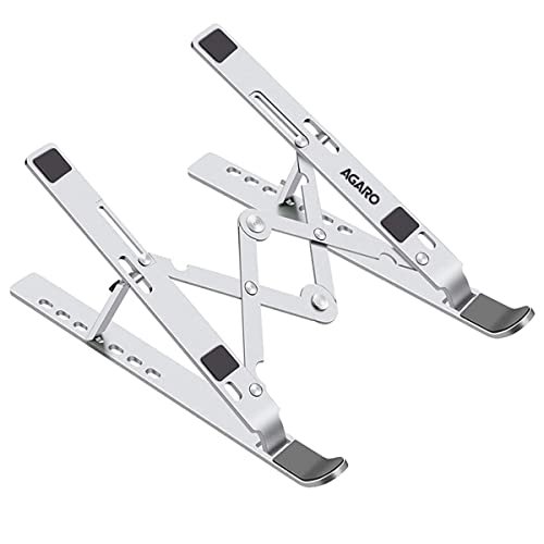 AGARO Foldable Laptop Stand, 7 Adjustable Levels, Non Slip Silicone Pads, Aluminium Built, Laptop, Tablet, Books LS1821, Silver