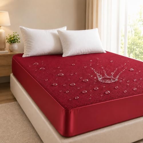 BSB HOME Waterproof Terry Mattress Protector, Soft Cotton Terry Mattress Cover with Deep Pocket Fitted Sheet Style, Breathable & Noiseless Bed Protector, King Size – 72 x 78 + 9 Inches – Maroon