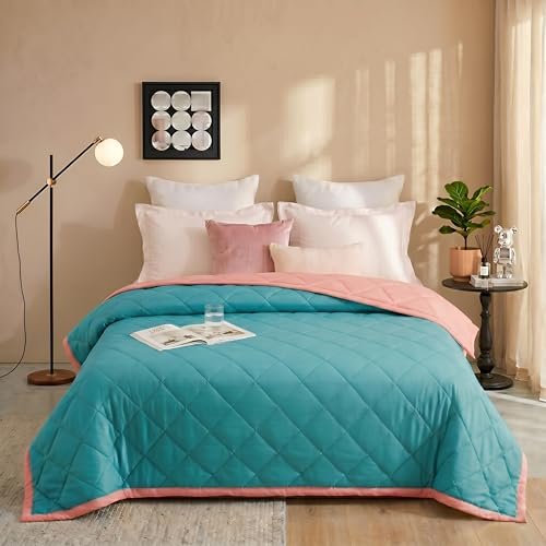 HOMEKART Colour Pop Microfiber Comforter 80×90 Inch | Double Bed Reversible AC Comforter | Soft Quilted Lightweight Blanket | 150 GSM Cozy All Season Comforter (Caribbean Blue)