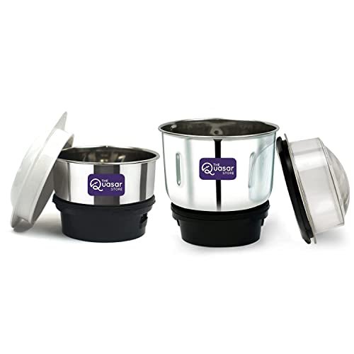 The Quasar Store Combo Chutney Jar, Mixer Jar (180 Ml 400 Ml) Suitable For All Local & Branded Mixer Which Comes With 2 Lock & 4 Teeth Coupler – Silver