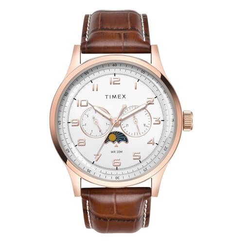 TIMEX Analog Watch for man with Grey Round Dial & Brown Leather Strap Band Water Resistant Men’s Wrist Watches – TWEG19608