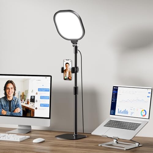 Desktop Video Conference Light for Zoom Meeting, Work from Home, Live Streaming with Nature Soft Light, Adjustable Brightness and Color Temp and Flexible Stand & Versatile Phone Holder