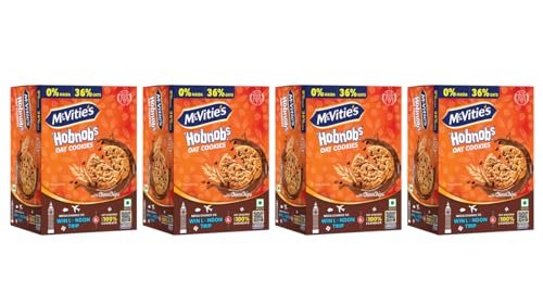 Mcvitie’s Hobnobs Oat Cookies with Chocochips – 0% Maida, Crunchy & Wholemeal, Trans Fat Free, 153.8 gm – Pack pf 4