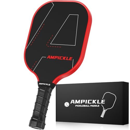 AMPICKLE Pickle Ball Paddle,Fiberglass Pickleball Paddle,Frosted Surface Pickleball Rackets, USAPA Standards，Oversized Sweet Spot Pickle Ball Paddle for Indoor Outdoor (A-Line Red)