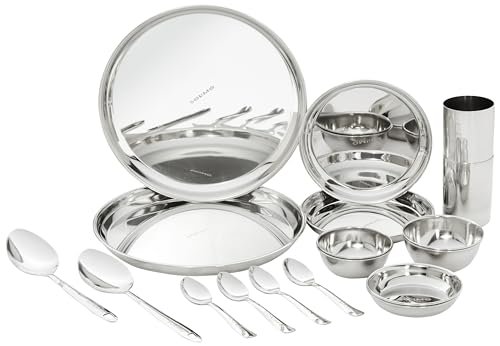Amazon Brand – Solimo Dinner Set | Stainless Steel | Mirror Finish | Set of 12- Solid