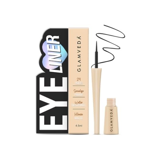 Glamveda Liquid Eye Liner, Black, Long Lasting Matte Waterproof Liner – Smudge Proof, Transfer Proof Eye Makeup, Bold, Clean, Smudge-Free Look 24-Hour Long Stay 4.5 ml