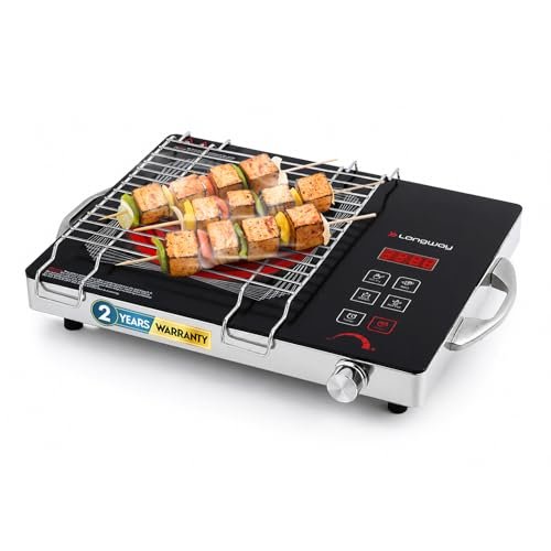 Longway Infralite Pro ICT 2200 W Infrared Cooktop with Free Stainless Steel Grill | Auto Shut Off & Overheat Protection (Black, Touch Control)