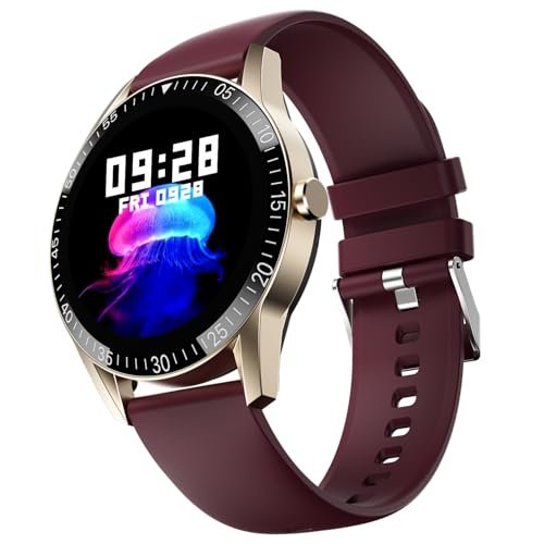 Fire-Boltt Talk Round Smart Watch 1.39″ TFT Display with Bluetooth Calling, Dual Button, Voice Assistance, SPO₂ & Heart Rate Monitor, 120+ Sports Modes, Smartwatch for Men & Women – Wine