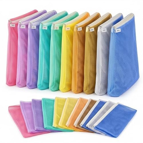 SIO Mesh Vegetable Storage Bags for Refrigerator Pack of 12 with Zipper Reusable Produce Bags for Fridge Kitchen Organization and Grocery Storage