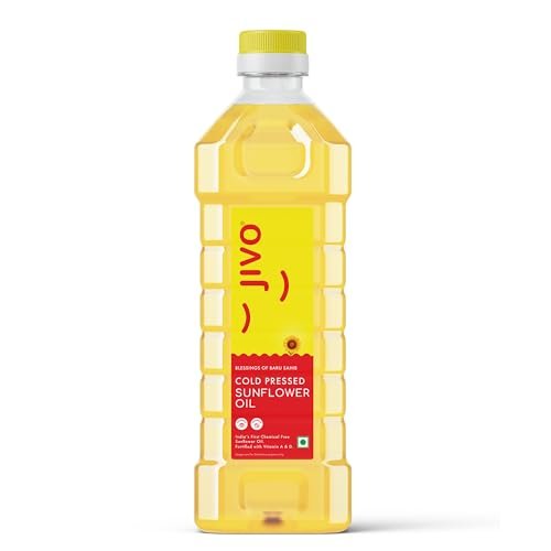 Jivo Cold Pressed Unrefined Sunflower Oil – 1 Litre | Chemical-Free Oil for Cooking | Ideal for Roasting, Frying, Baking, and All Types of Cuisines.