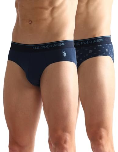 U.S. POLO ASSN.. Mens OEB08 Pure Cotton Antibacterial Underwear Briefs – Pack of 2(OEB08-P2_AOP-Navy_L)