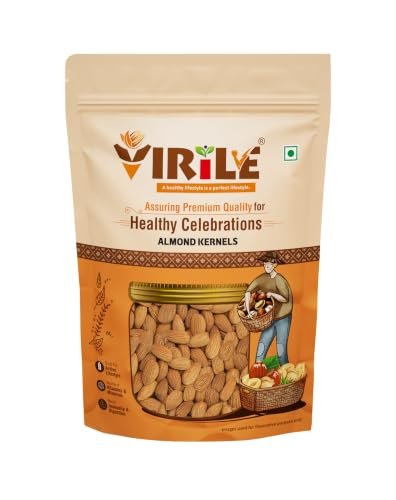 VIRILE Premium Almonds/Badam Whole, 200g, Real Nuts, High in Fiber, Badam Giri, Rich in Protein, Magnesium, Phosphorus and Dietary Fibre, Nuts & Dry Fruits, Value Pack