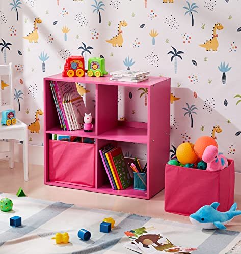 Amazon Brand – Solimo Cyme Engineered Wood Kids Storage Shelf (4 Shelves, Matte Finish, Pink)