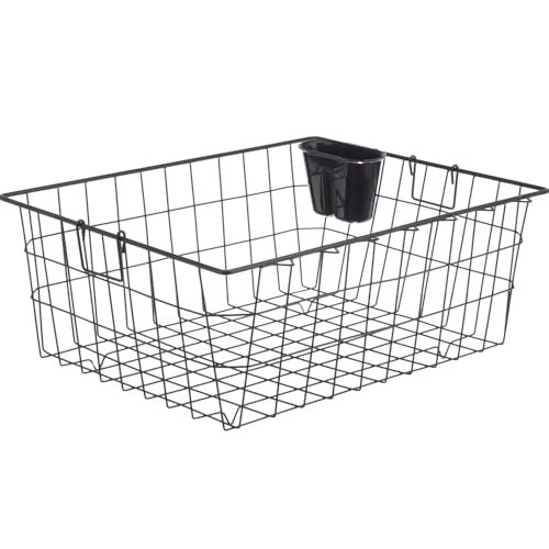 Amazon Brand – Solimo Luxe Steel Rectangle Dish Drainer With Cutlery Stand | Bartan, Plate & Utensil Drying Kitchen Basket | Black | Alloy Steel