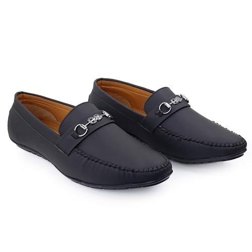 WUGATTI Men’s Black Leather Slip-On 100% Pure Leather Stylish Standard Casual Loafers 9
