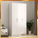 WoodenStreet™ Kayden Engineered Wood 3 Door Wardrobe for Clothes, Cupboard Wooden Almirah for Bedroom, Multi Utility Wardrobe with Hanger Rod Lock and Handles, 1 Year Warranty,Frosty White Finish