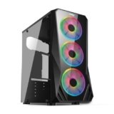 FRONTECH IRIS Gaming Cabinet/Computer Case with HD Audio | ATX/Mini ATX Compatible with Glass Side Panel | 3 x 120mm RGB Fan, 1 x USB 3.0, 2 x USB 1.0 (FT 4356, Black)