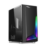 FRONTECH Dashing Gaming Cabinet/Computer Case with HD Audio | ATX/M-ATX Compatible, Tampered Glass Side Panel, Bottom SMPS Dock | 120 mm RGB Fan with Dust Filter, USB 3.0, 2xUSB 1.1 (FT 4286, Black)