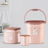 Cello Cubic Bathroom Set | Sturdy and Durable | Cubic Set (Bucket 18 L + Stool + Mug 1.5 L) | Lightweight and Rigid | Easy to Clean and Attractive Design | Set of 3 | Light Brown